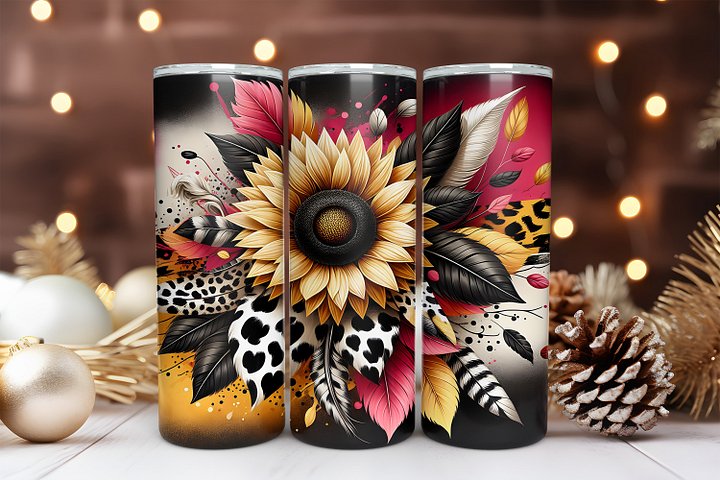 Sunflower 20 oz Skinny Tumbler Sublimation Design Digital Download PNG Instant DIGITAL ONLY Leopard Sunflower 2 Tumbler Wrap product image (1)