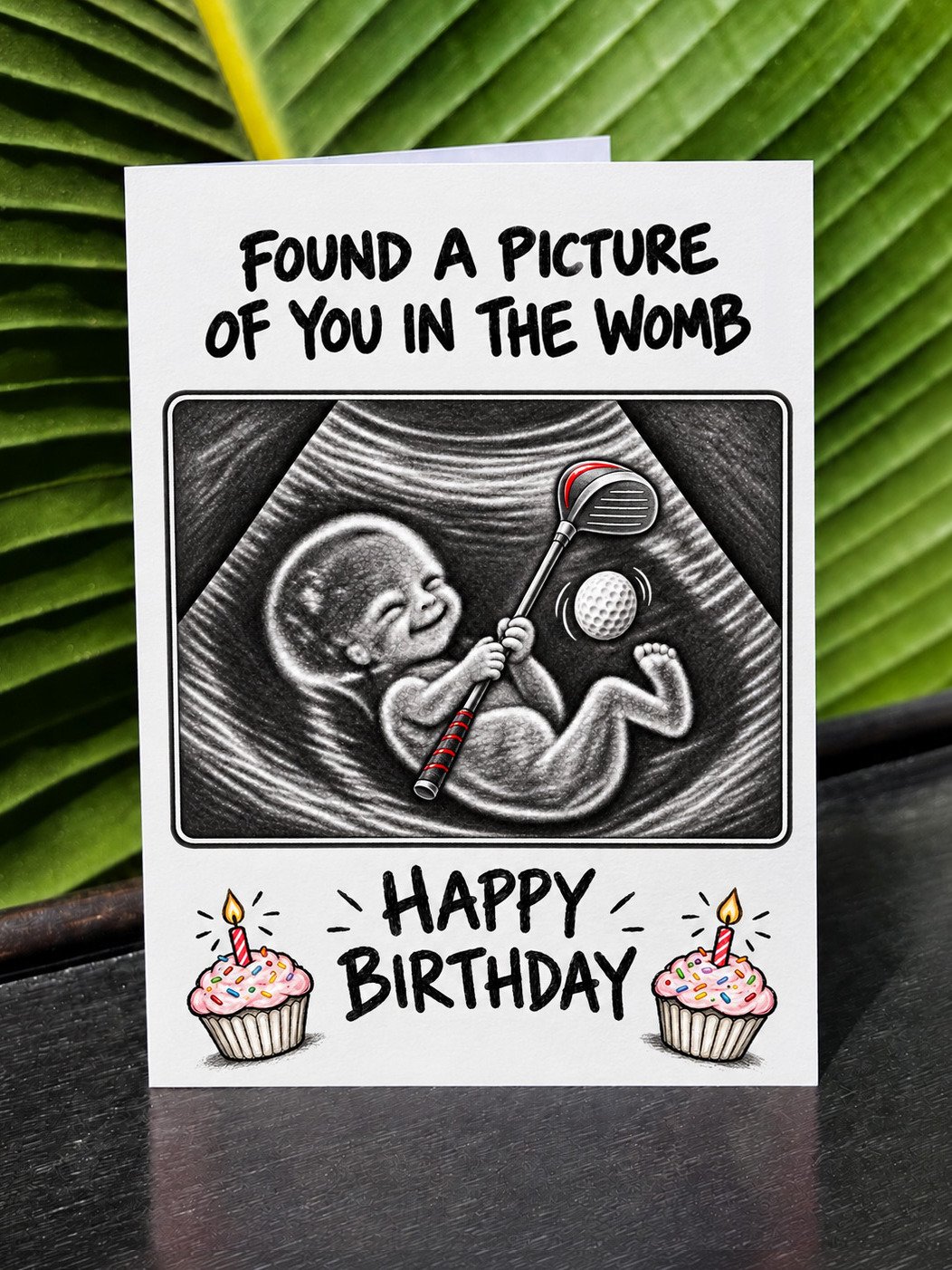 FUNNY GOLF LOVER BIRTHDAY CARD | Golfing Humor, Ultrasound Golfer Baby Illustration In The Womb product image (1)