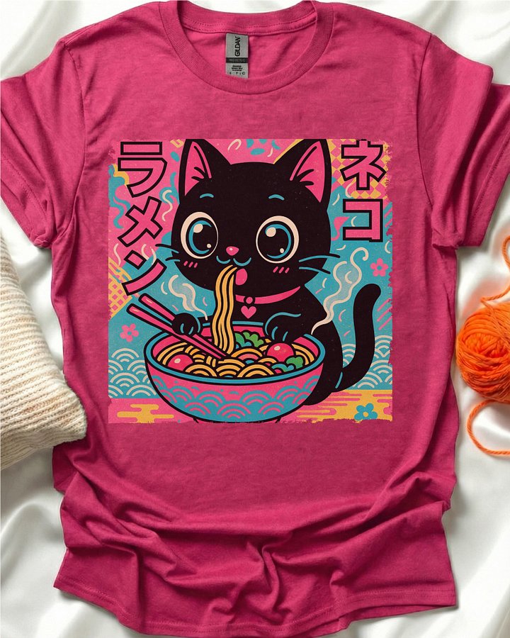 Ramen-Loving Cat Kawaii Anime T-Shirt product image (6)