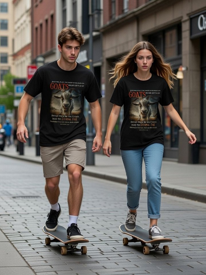 "Depart From Me" Crazed Goat Tee – Matthew 25:41 Bible Verse Jesus Warning Christian T-Shirt product image (2)