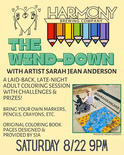 Come wind down with me this Saturday night at @harmonybrewingcompany in Eastown! I supply the coloring book sheets and you br...