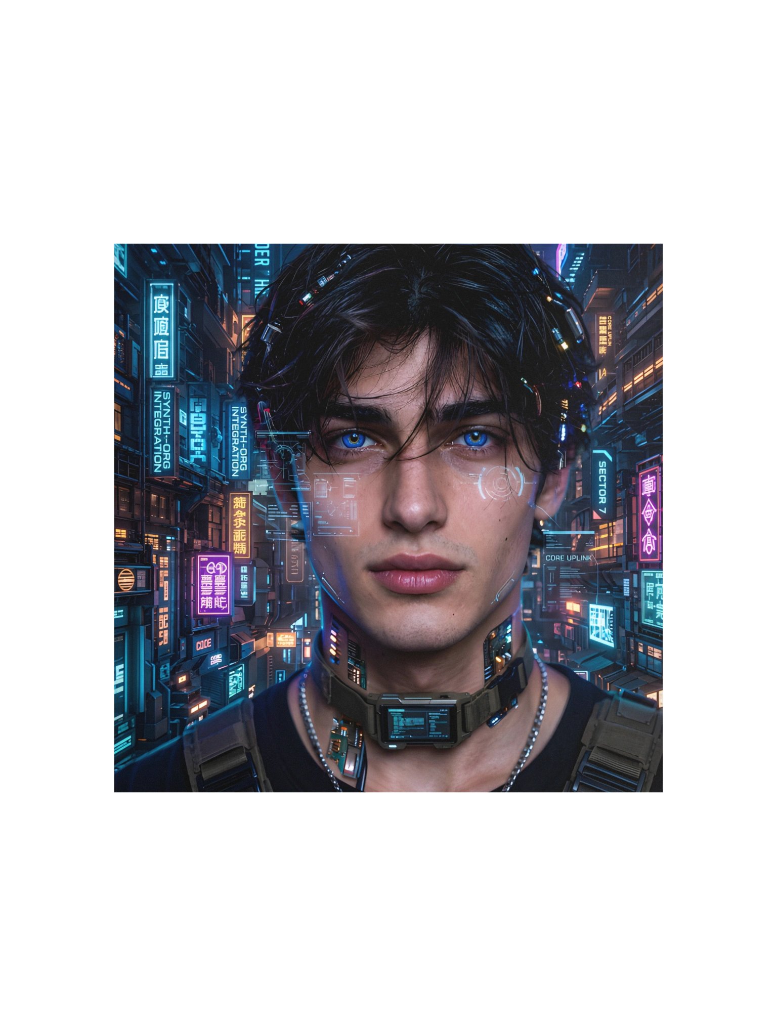 Cyberpunk Neon Man Poster, Futuristic Blue Eyes Sci-Fi Wall Art, Tech Bathroom Decor product image (3)