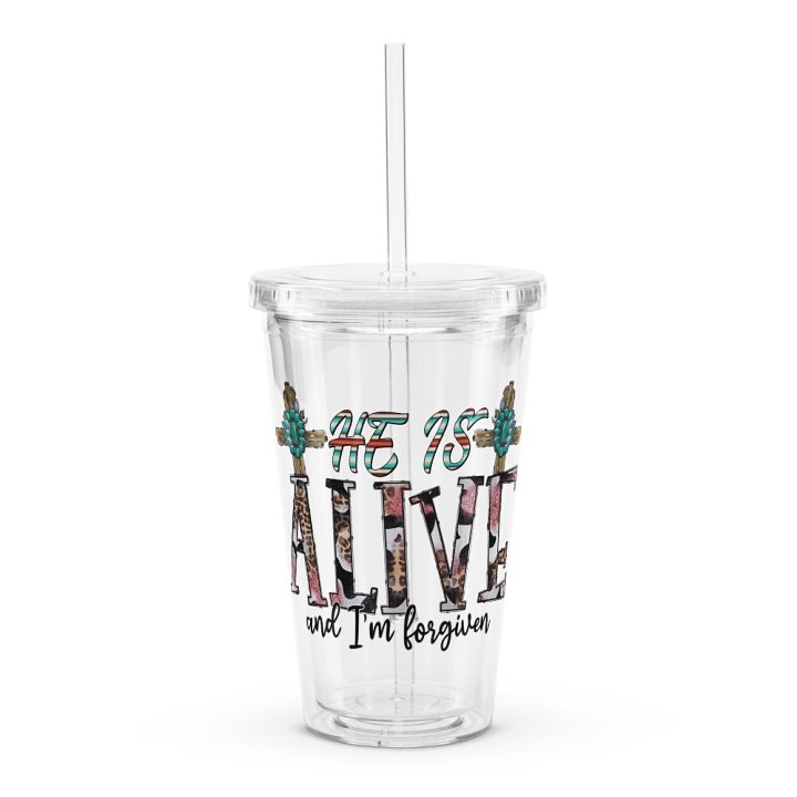 He Is Alive & I'm Forgiven - Double Wall Clear Plastic Tumbler product image (1)