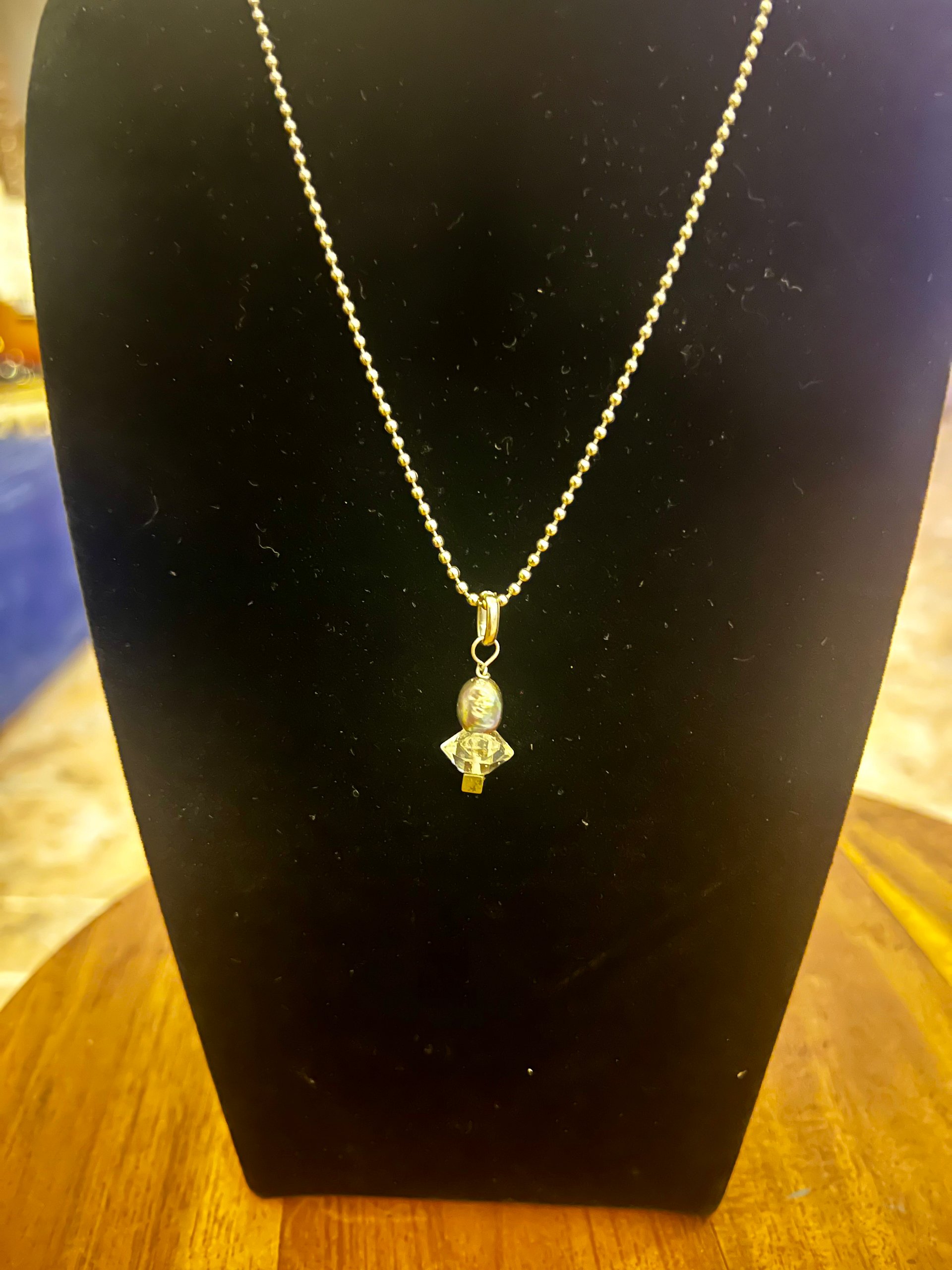Tiny pearl, Herkimer and pyrite necklace product image (1)