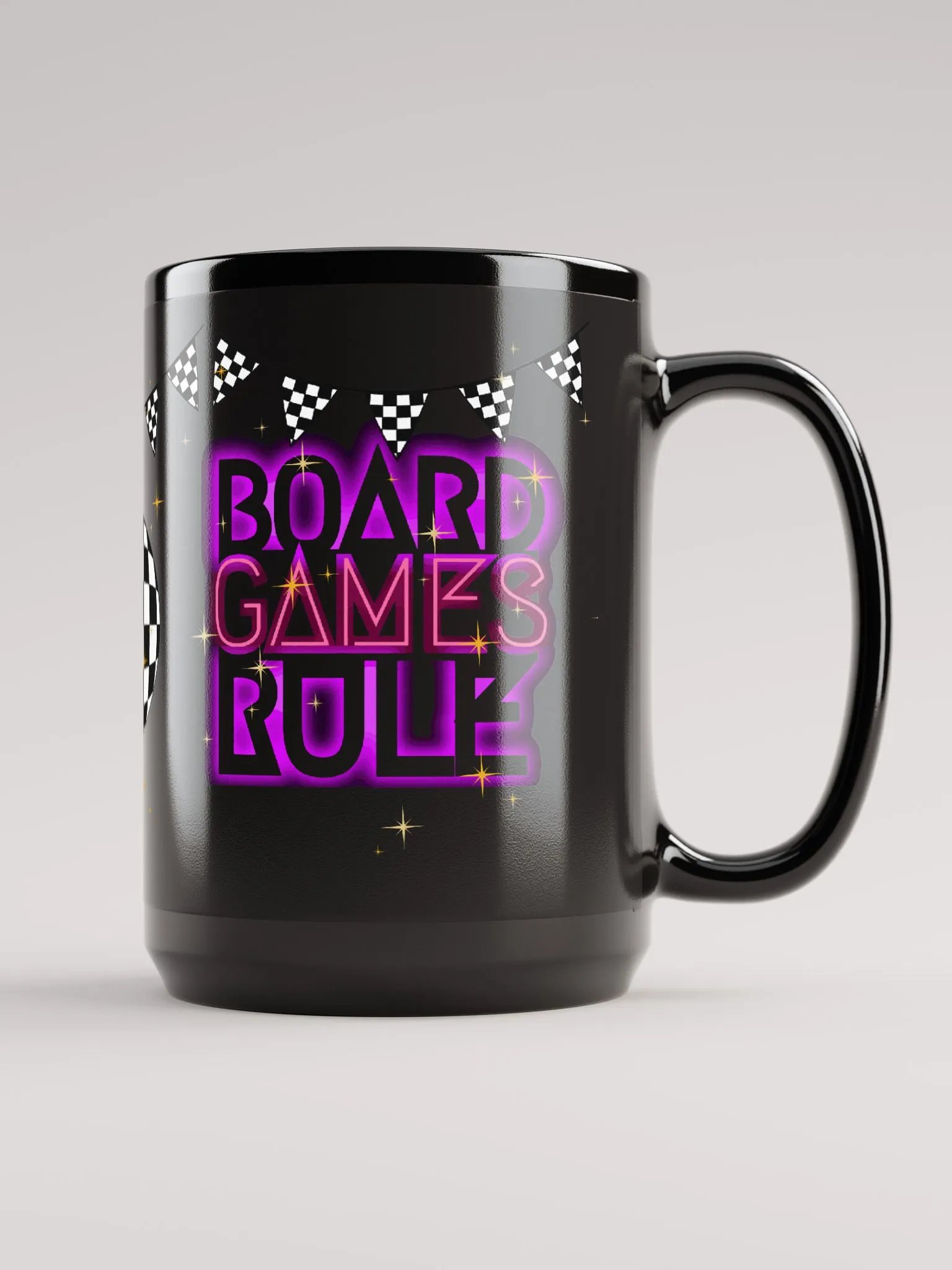 90s Neon Checkerboard Disco Board Game Mug, Purple Pink Black white large 15 oz. mug, Board Games Rule product image (3)