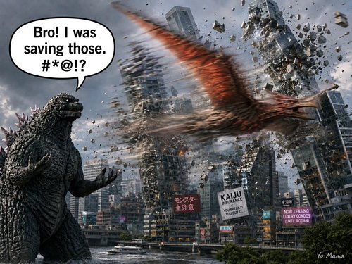 When your friend helps so hard they destroy your original plan.

#Godzilla #rodan #kaijumemes #friends
