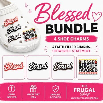 Discover our blessed shoe charm bundle, now available at https://www.thefrugalshop.com/search?q=faith&options%5Bprefix%5D=las...