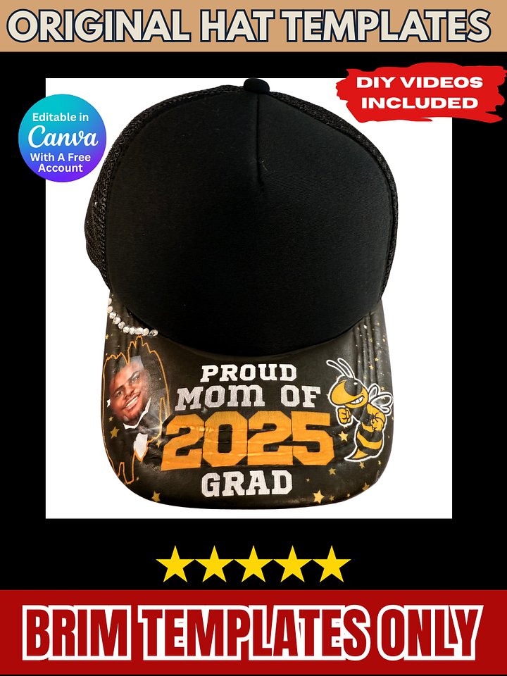 Original Hat Template - How to add an Image to the Bottom Brim of Your Hat - DIY Video Included - PDF PSD PNG Editable in Canva product image (2)