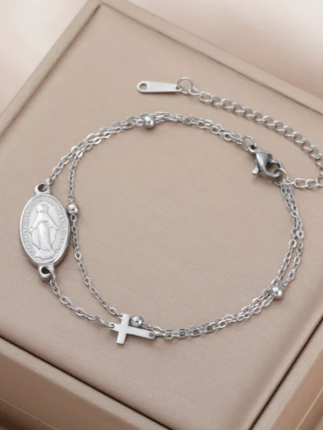Bracelet médaille Vierge à l'enfant rayonnant - Acier Inoxydable product image (1)