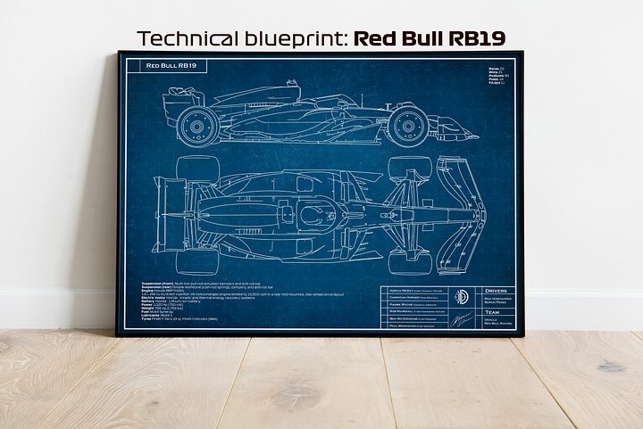 DIGITAL RB19 Red Bull Racing technical blueprint, Verstappen, F1, Formula-1, F1 Posters, F1 Art, Formula 1 Wall Art, Gifts for Him, Motorsport product image (1)