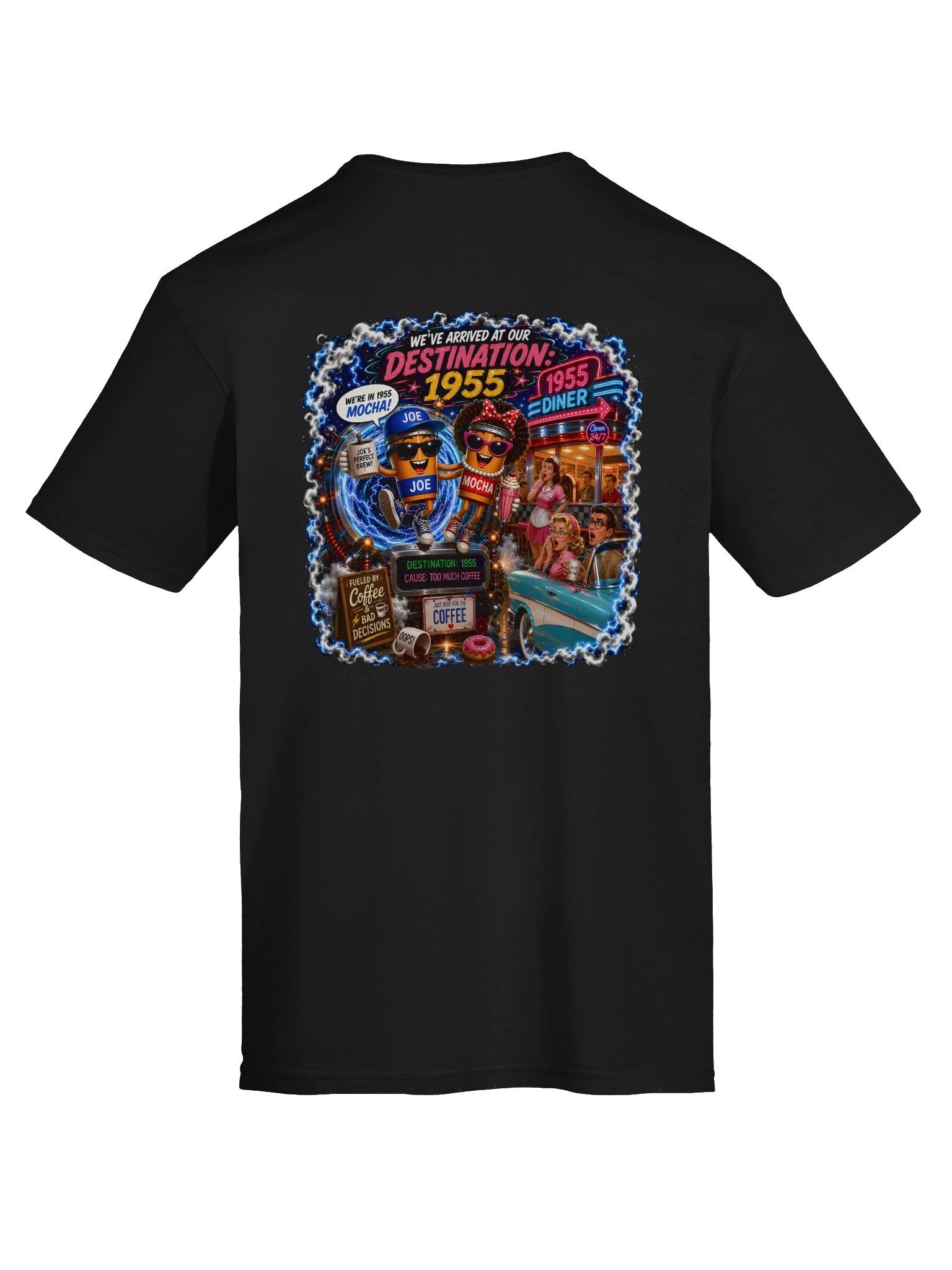 1955 🚀 JOE & MOCHA'S TIME TRAVEL ADVENTURES™ Fueled by Coffee. Powered by Bad Decisions. product image (7)