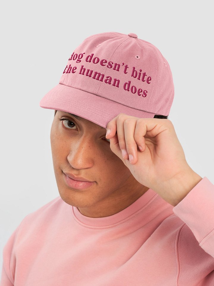 Dog Doesn't Bite. The Human Does Classic Dad Hat(Embroidered) Low Contrast(Pink) product image (2)