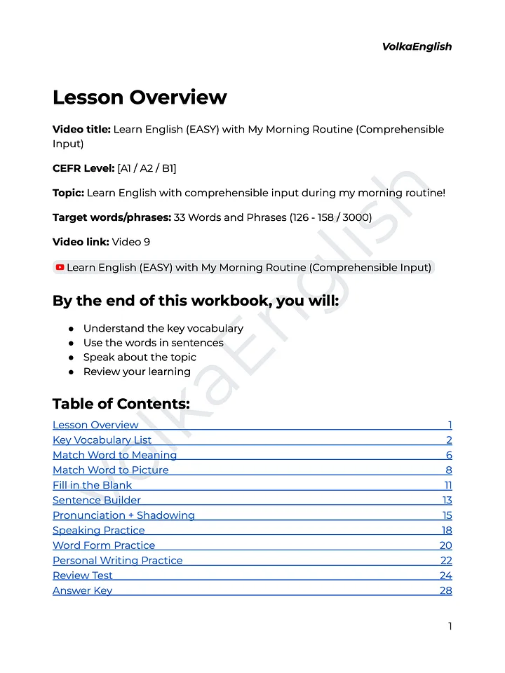 Learn English (EASY) with My Morning Routine (Comprehensible Input) - Video 9 Study Pack product image (2)