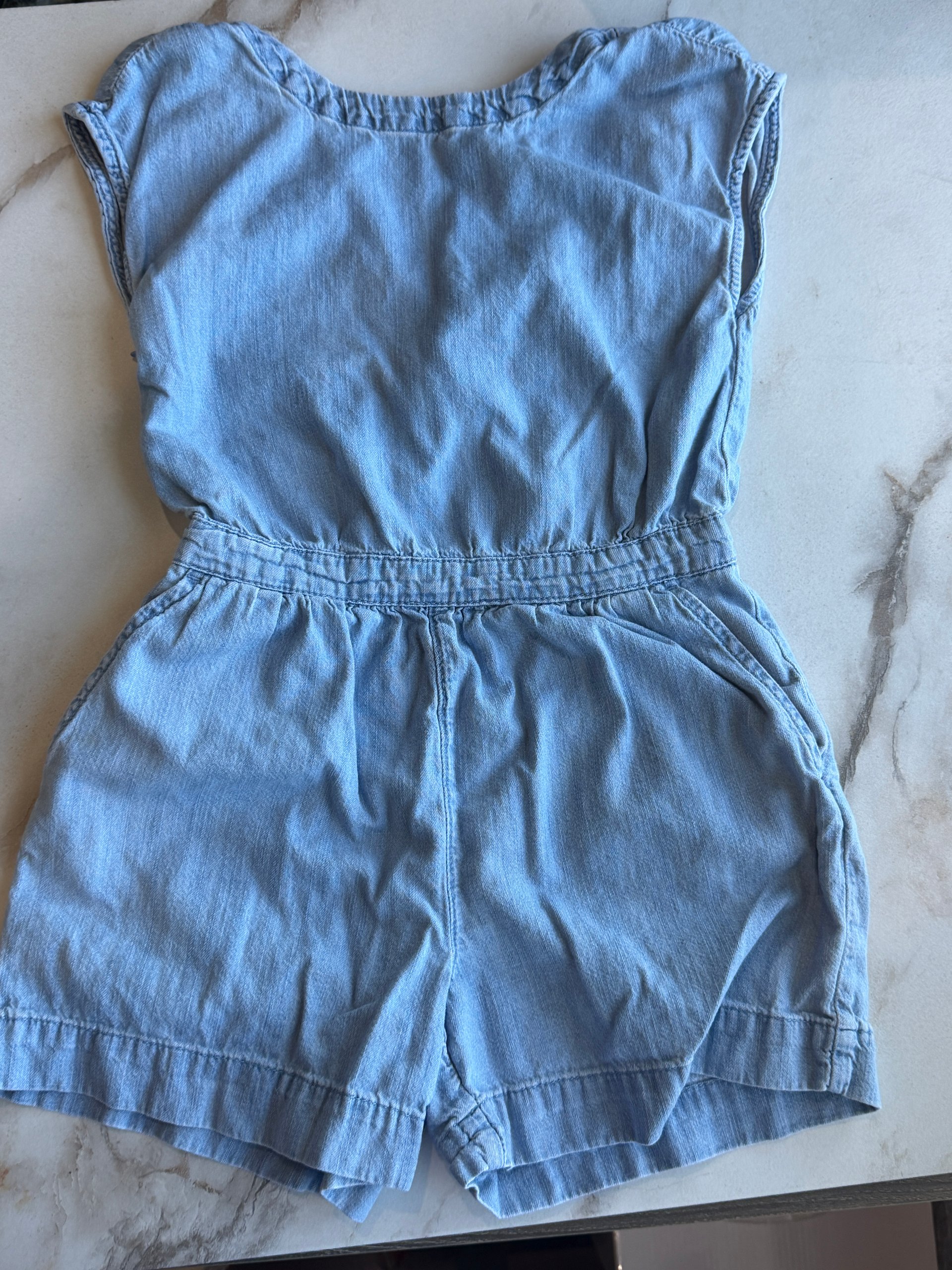 GAP Kids 100% Cotton Chambray Romper | Girls Small (6-7) | Light Wash product image (1)
