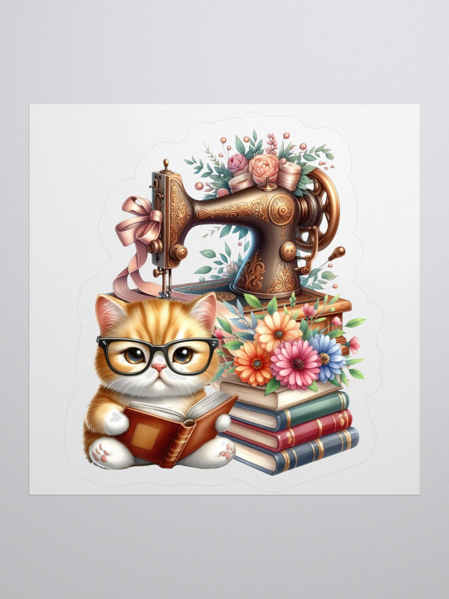 Whimsical Kitten and Sewing Machine Kiss Cut Stickers product image (3)