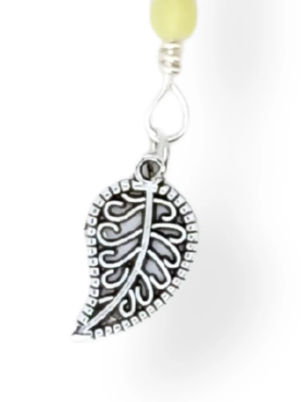 Leaf Notebook Charm | Green & Lemon Jade, Silver-Tone | Stitch Marker | Zipper Pull product image (2)