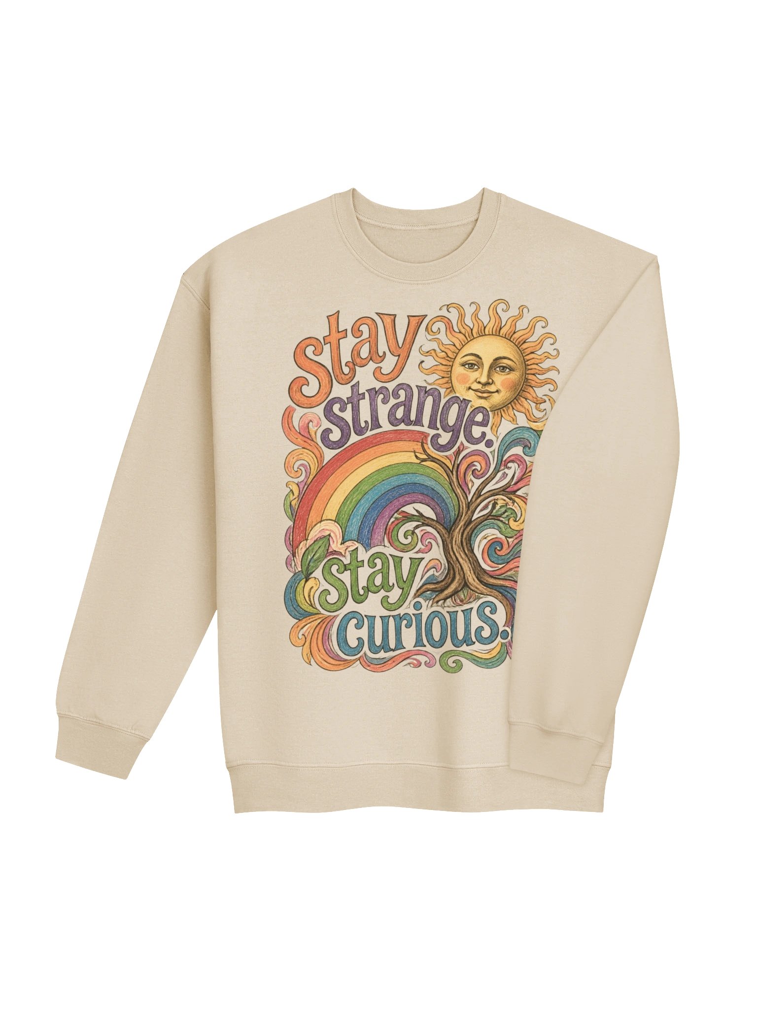 Stay Strange Stay Curious Rainbow Tree Crewneck, Psychedelic Graphic Sweatshirt product image (5)