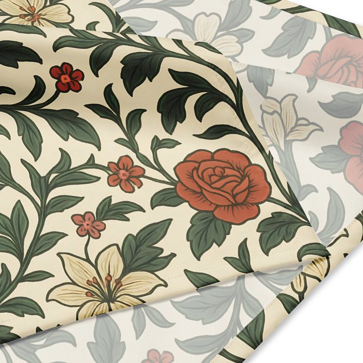 Vintage Cottagecore Floral Bandana – Red Roses, Wild Tulips & Ivy Vine Pattern Scarf for Boho Aesthetic product image (4)