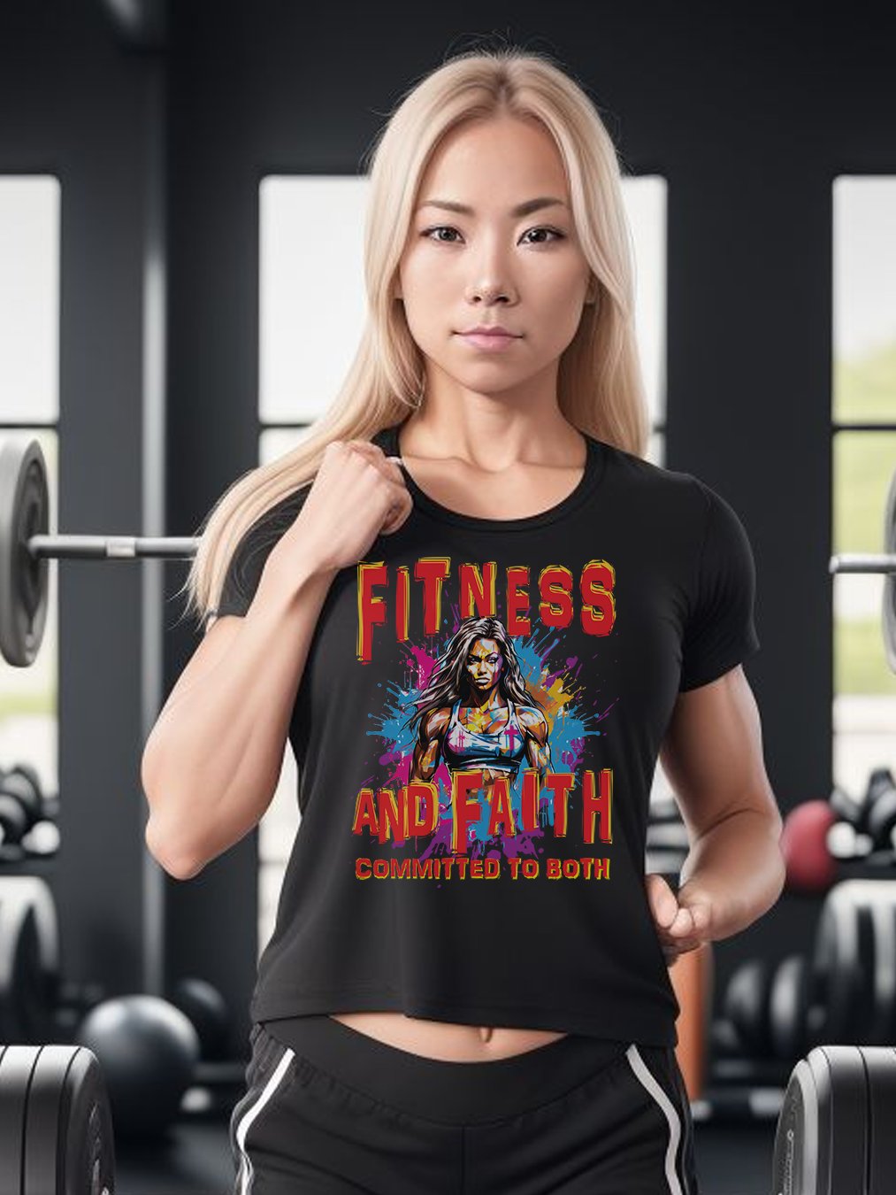 Fitness and Faith Committed To Both Christian Quote Workout Bodybuilding Motivational T-Shirt product image (3)
