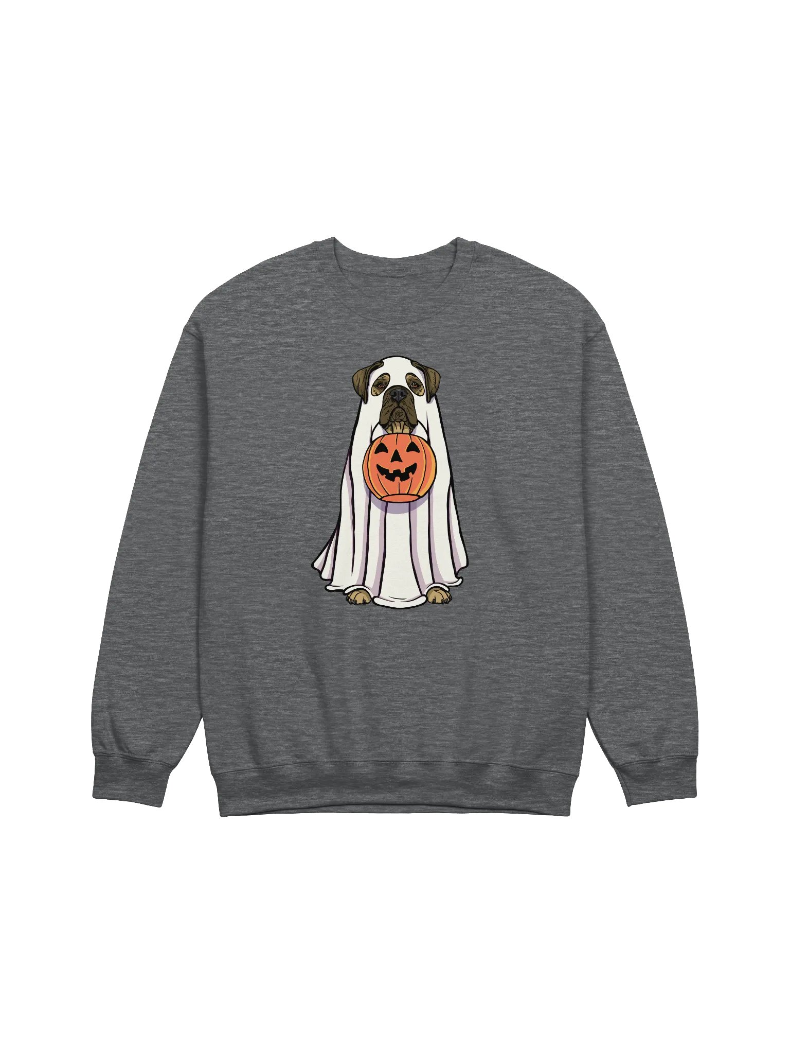 Funny Halloween Bullmastiff Sweatshirt | Funny Bullmastiff Wearing a Ghost Costume and Holding a Pumpkin Basket product image (1)