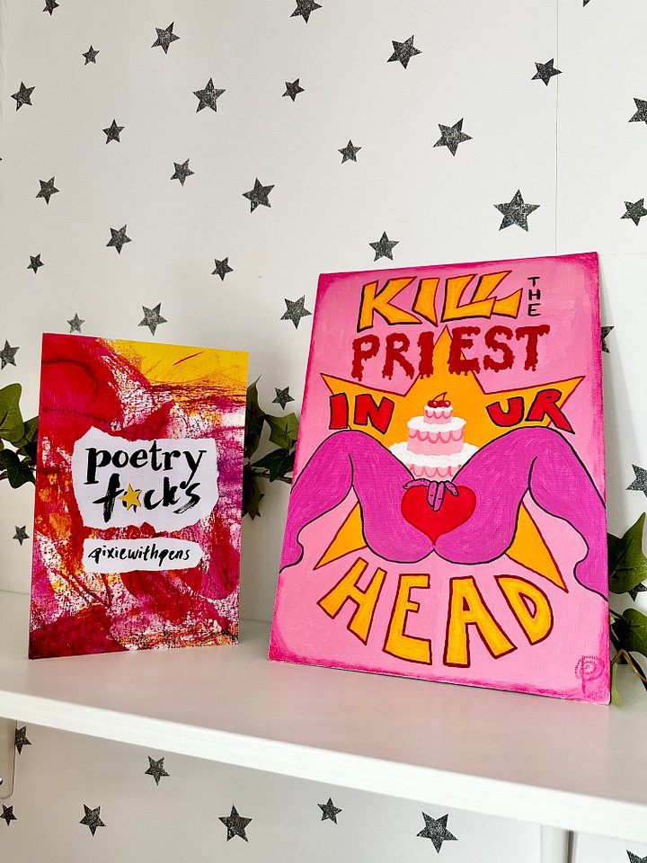 'kill the priest in your head' original painting from 'poetry f*cks' product image (2)