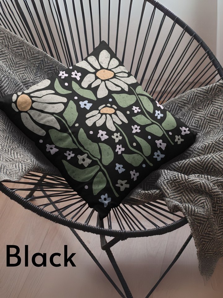 Pastel Floral Dancing Meeples 18" x 18" Pillow - Black product image (1)