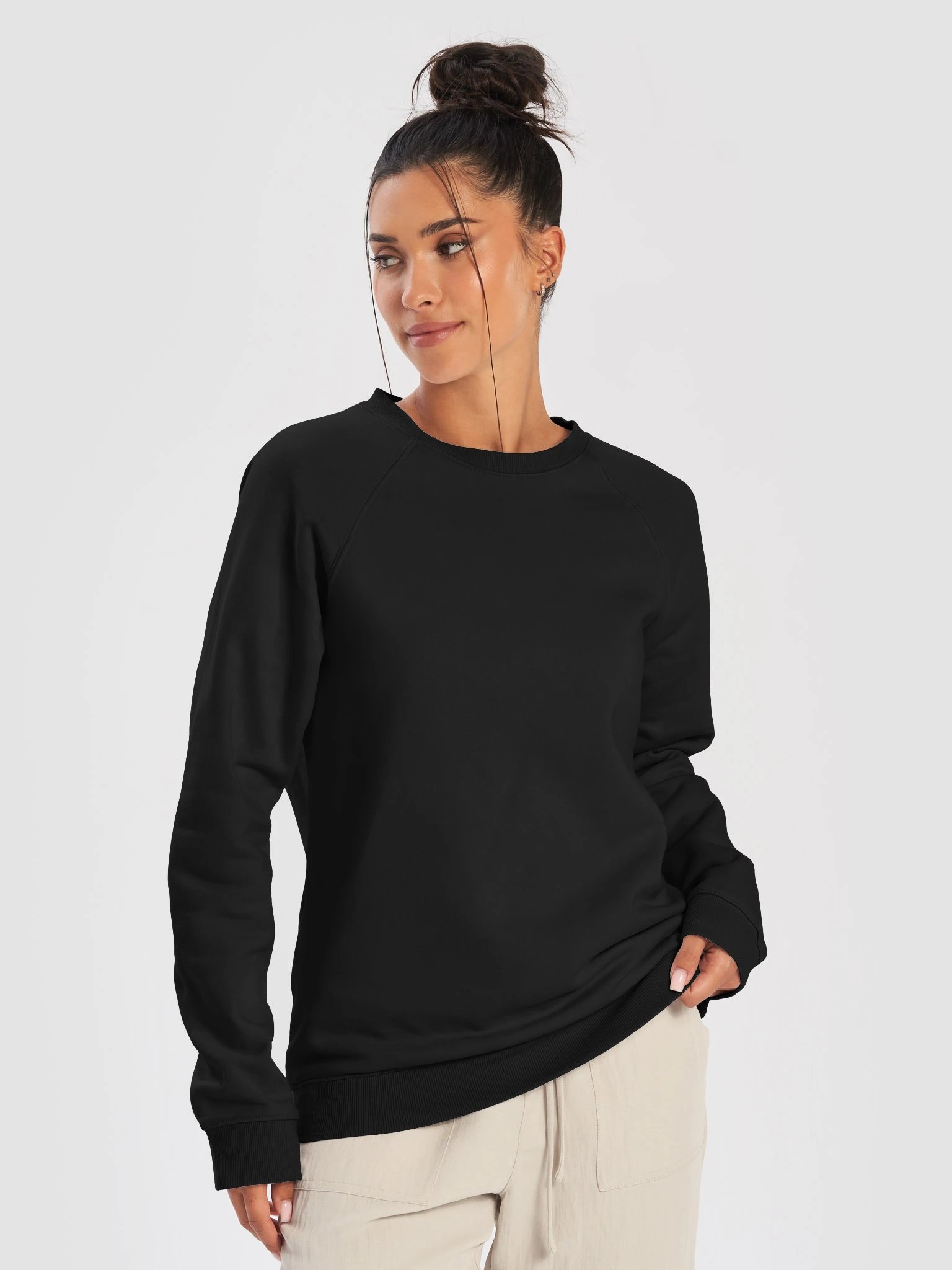 Plain Color Black Raglan Sweatshirt product image (1)