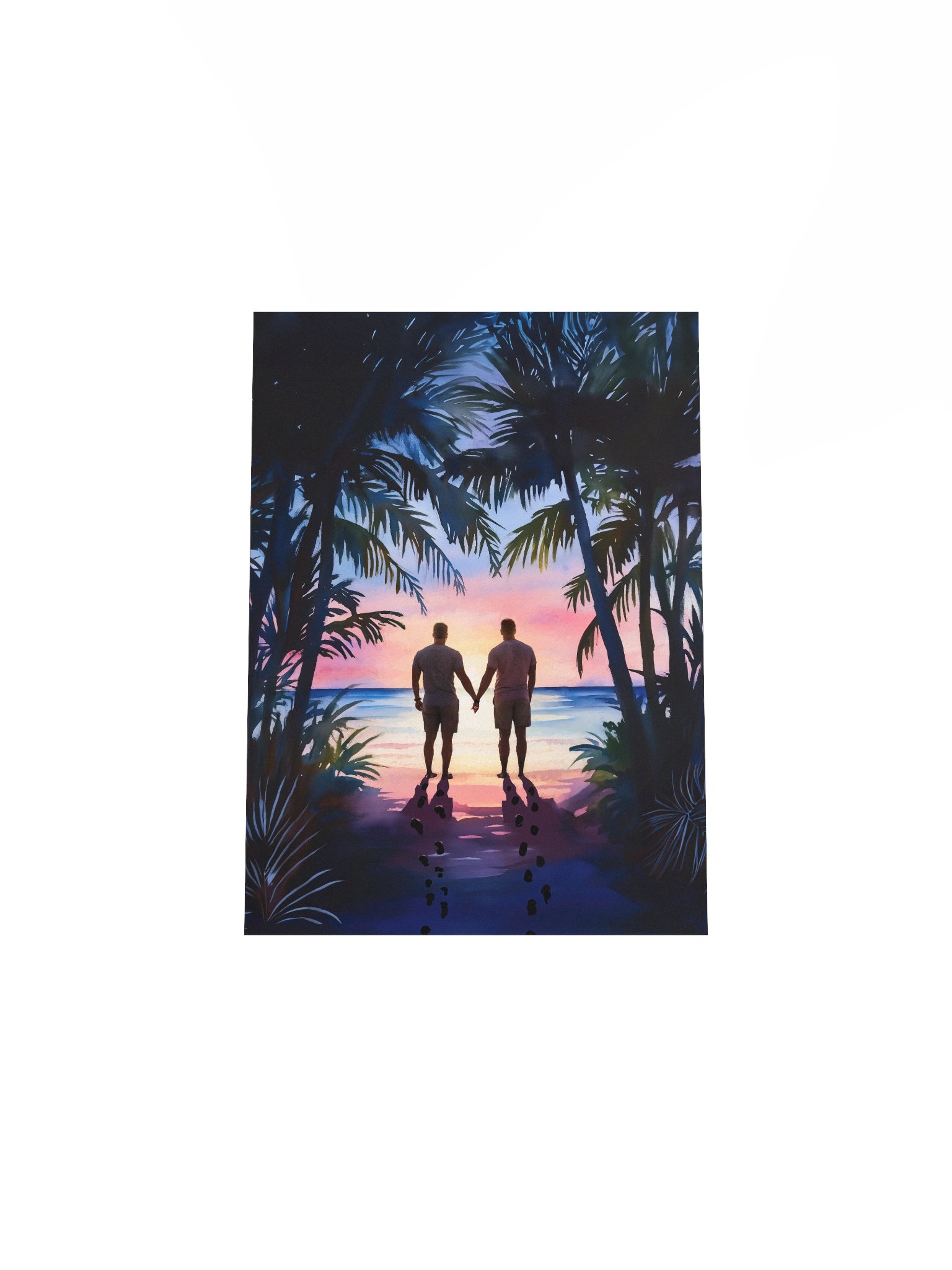 Tropical Beach Sunrise - Gay Couple Holding Hands Studio Print product image (4)