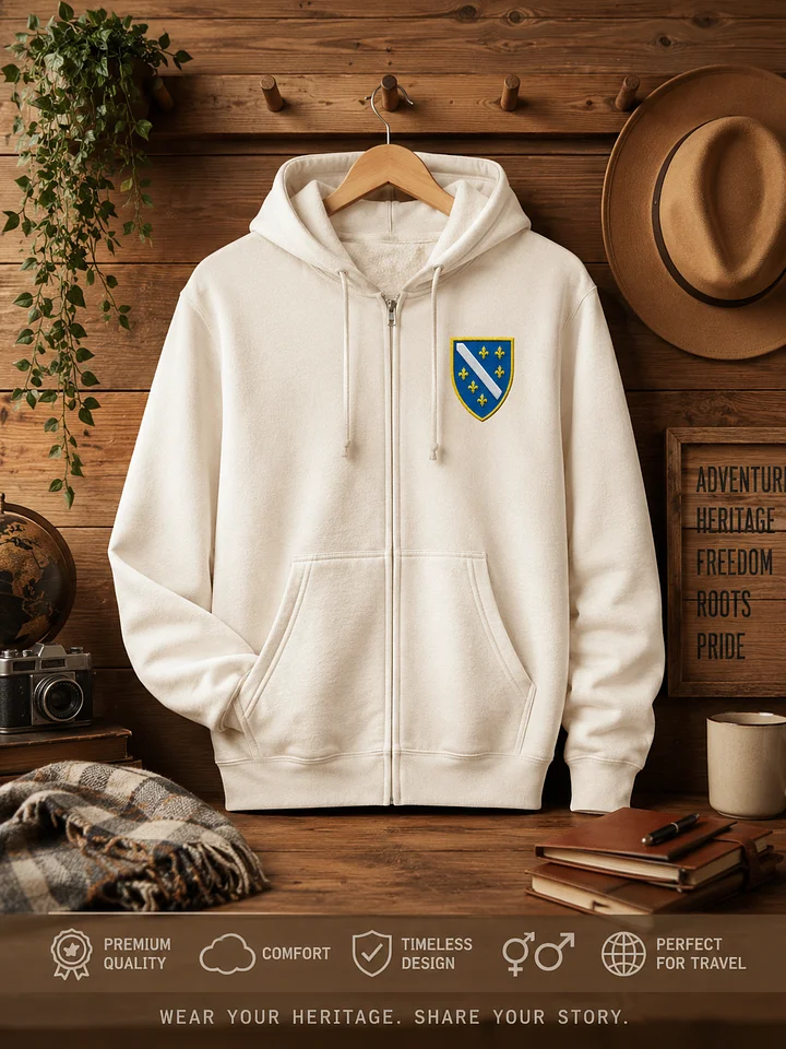 Bosnian Coat of Arms Zip Hoodie, Embroidered Zip Hoodie, Bosnia and Herzegovina, Bosnian Gifts, Multiple Colors Premium Full Zip Hoodie product image (1)