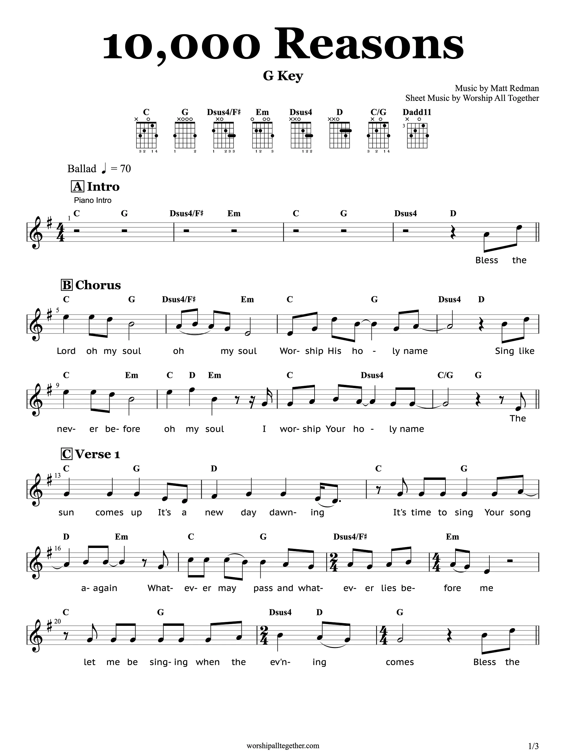 10,000 Reasons - Matt Redman | Sheet Music, Chord, Lyrics product image (1)
