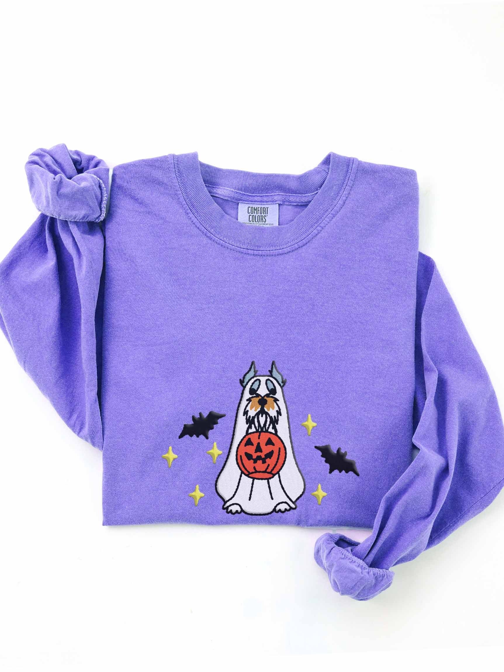 Halloween Miniature Schnauzer(Salt & Pepper, Cropped Ears) Embroidered Long-Sleeve T-Shirt product image (1)
