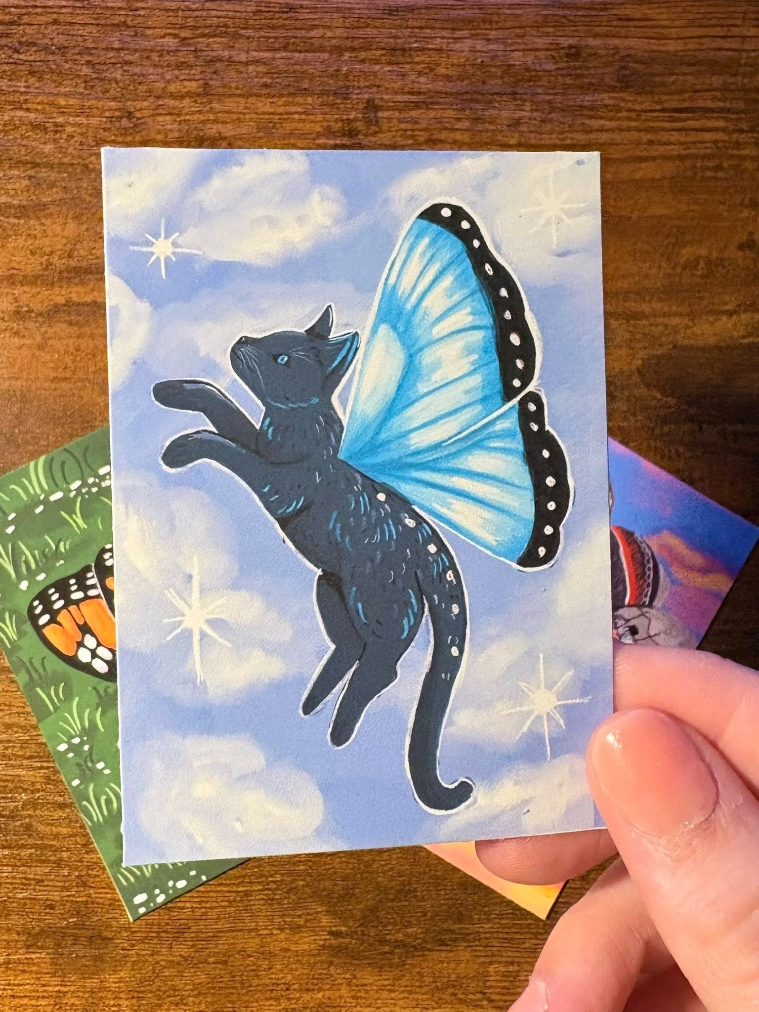 ACEO Print - Black Cat Blue Butterfly product image (1)