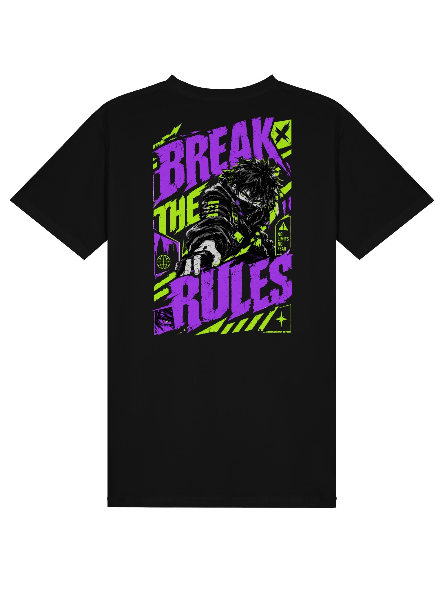 Break The Rules Cyberpunk Anime T-Shirt | Distressed Neon Back Print Graphic Tee product image (1)