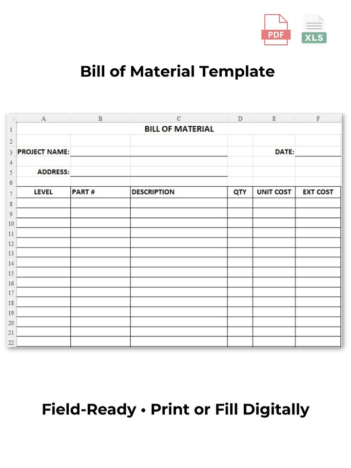 Bill of Material Template (Excel + Printable PDF) product image (1)