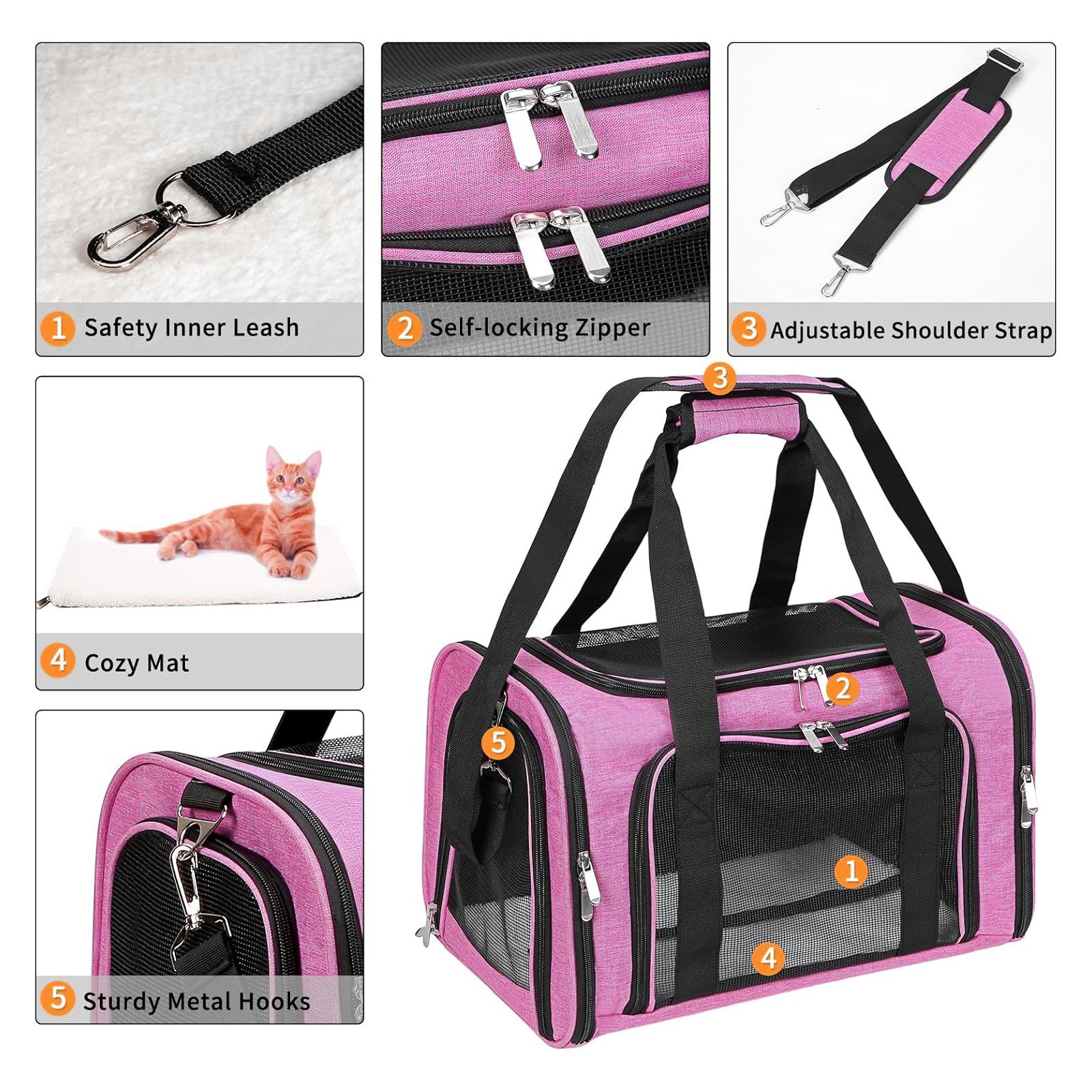 Cat Carriers Dog Carrier Pet Carrier For Small / Medium Cats Dogs Puppies (Up To 15lbs),Small Dog Carrier Soft Sided, Collapsible Waterproof Travel Puppy Carrier -Pink product image (6)