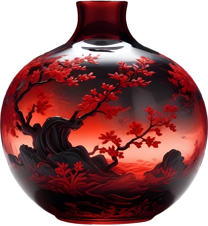 Chinese Art Glass Vase – Fiery Blossom Elegance PNG product image (1)