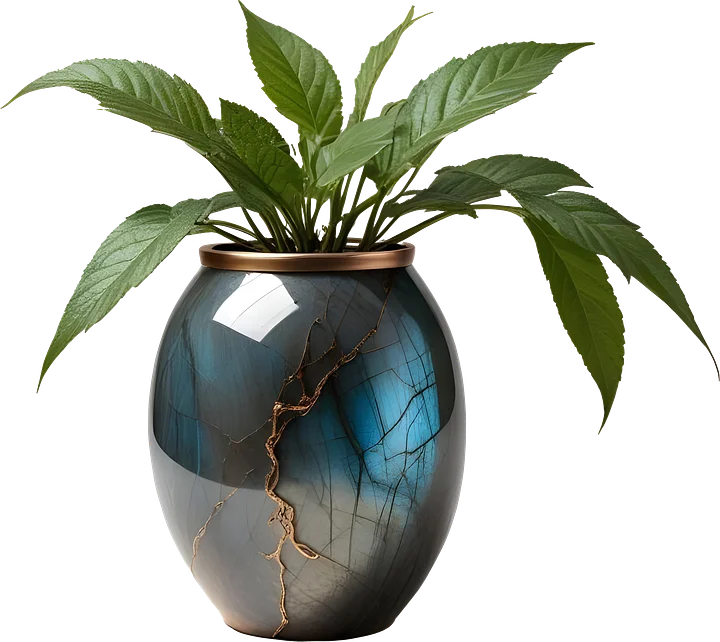Stellar Luxe – Labradorite & Copper Earth Vase PNG product image (1)
