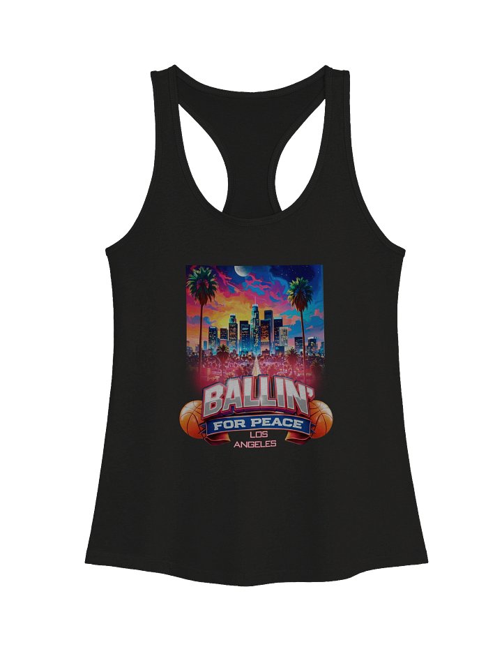 Ballin’ For Peace Los Angeles Women’s Tank Top – Basketball Streetwear Tank with LA Colorful Skyline Design product image (4)