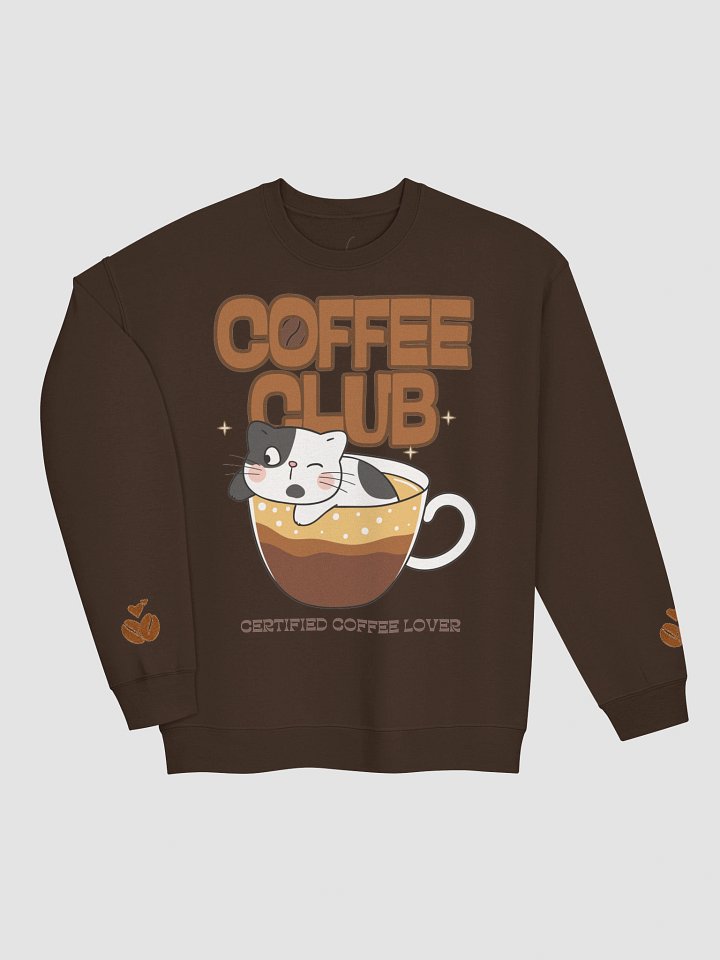 Coffee Club Cat Crewneck Sweatshirt | Relaxed Fit Coffee Crewneck Sweatshirt product image (1)