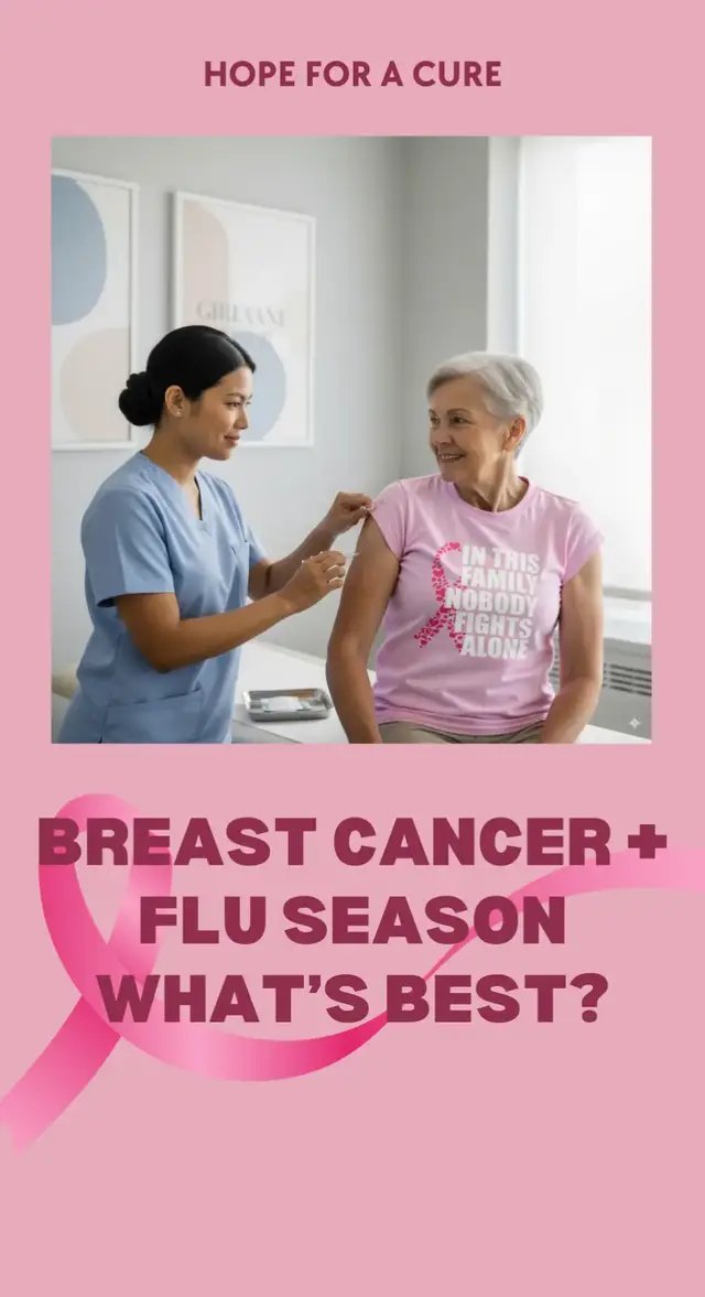 Most patients should receive an inactivated (injectable) flu vaccine; ask your team about the best timing around chemo/therapy. Caregivers help protect you by vaccinating. Education only.#BreastCancer #FluShot #Oncology #Caregivers #Immunization 