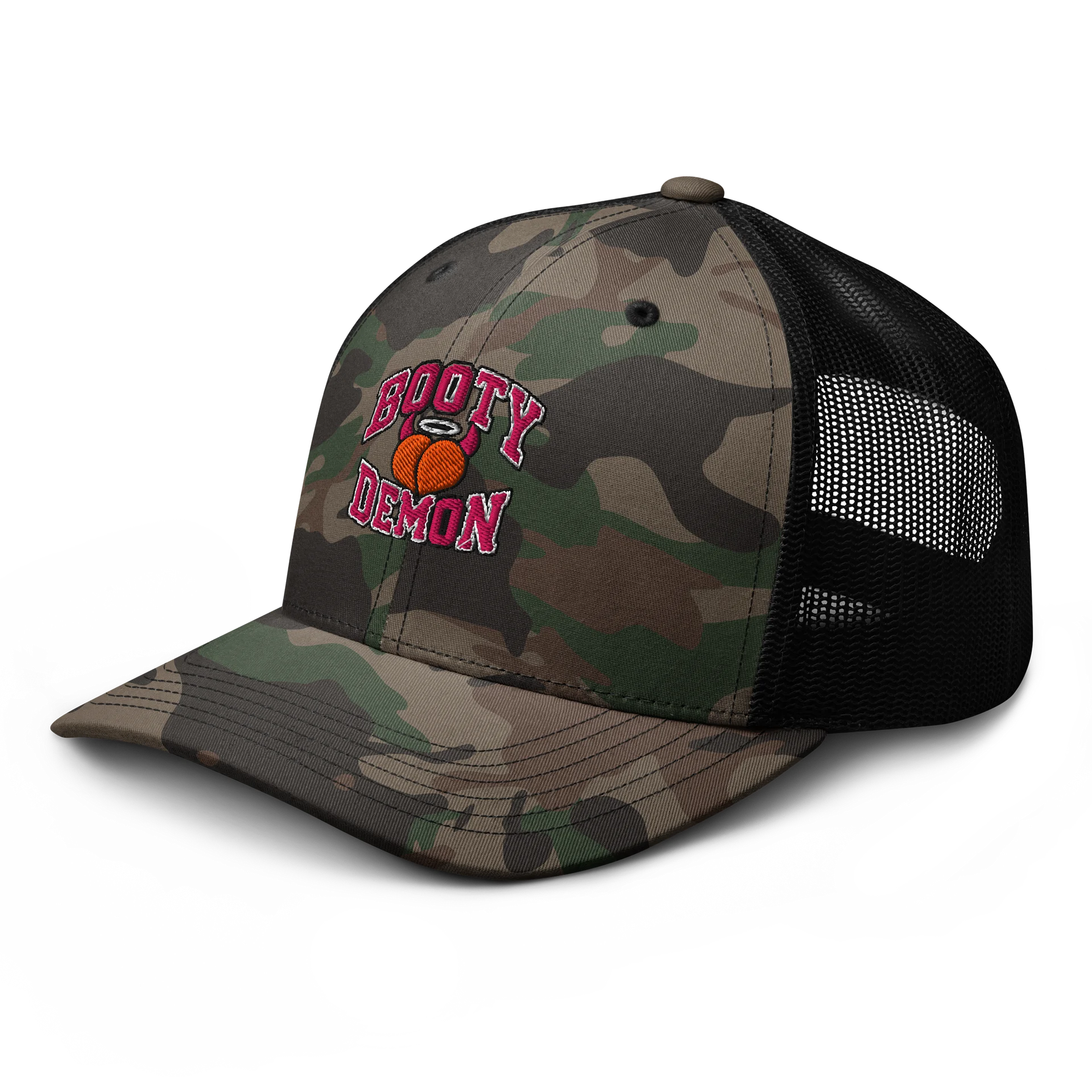 Booty Demon College Women's Camo Embroidered Trucker Hat product image (6)