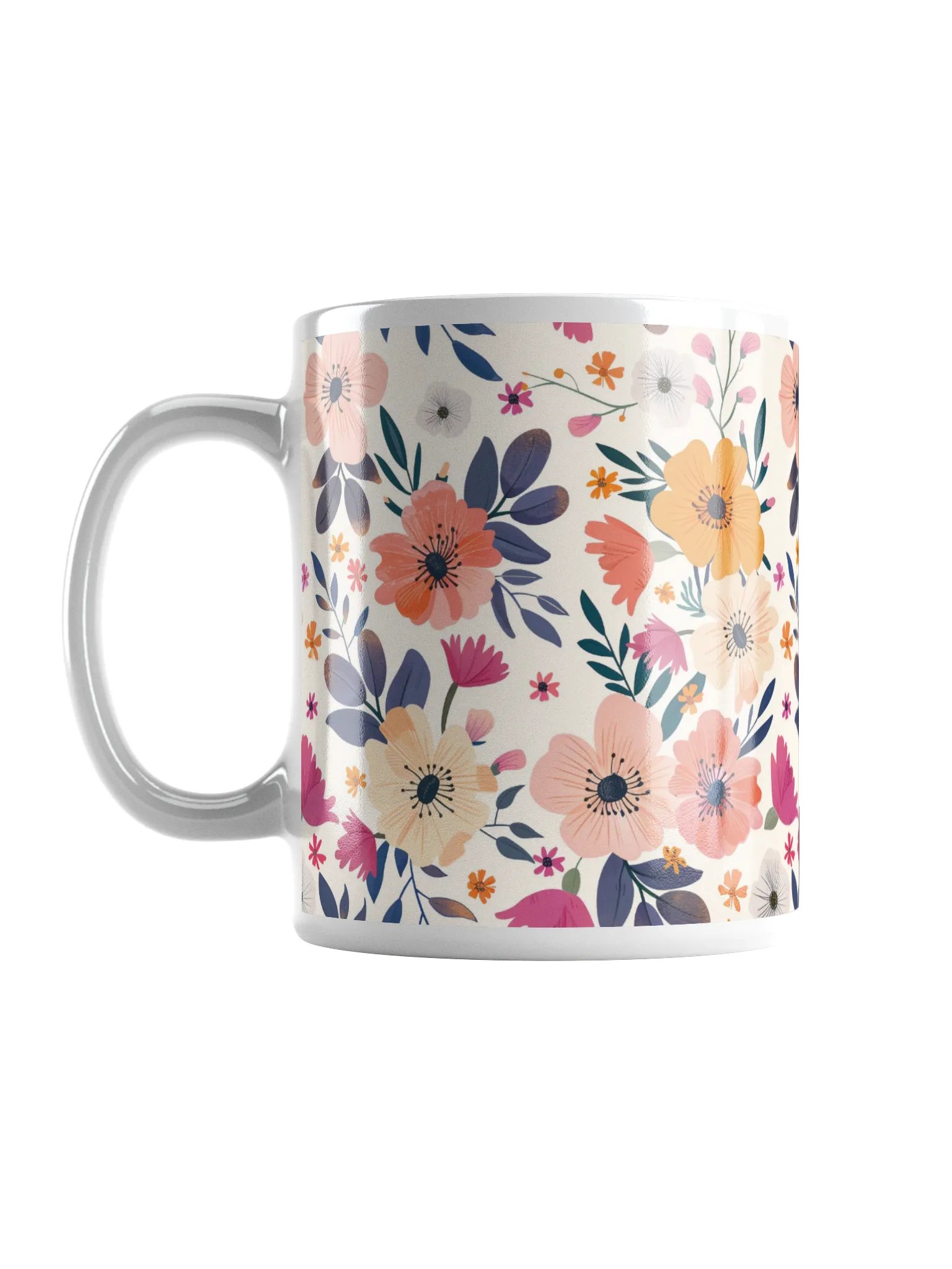 Multicolor Floral White Glossy Ceramic Mug by Treasure Pie product image (2)