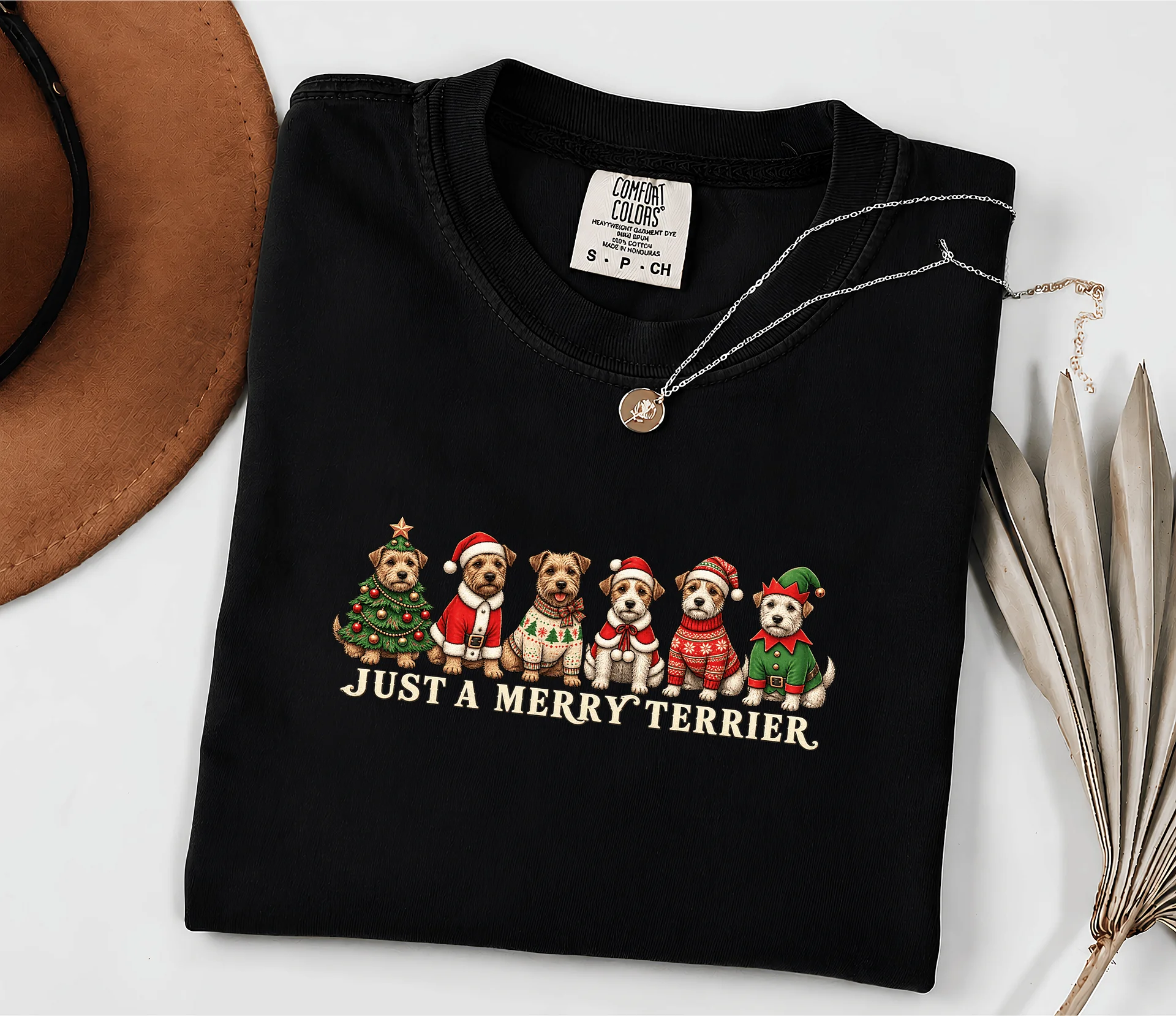 Festive Terrier Christmas Shirt, Holiday Dog Lover Gift, 100% Cotton Tee product image (1)