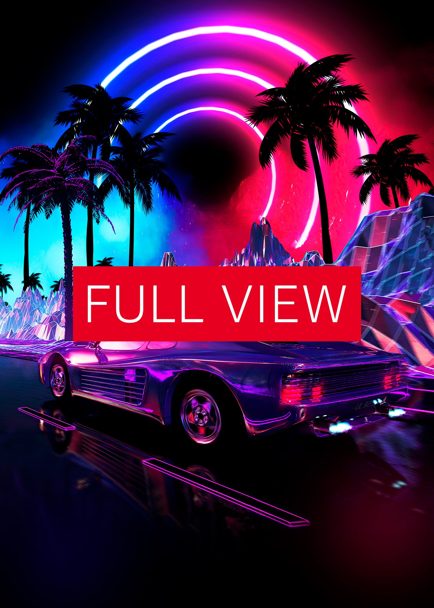 Neon landscape: Synthwave palms & car, outrun [synthwave/vaporwave/cyberpunk] — Aesthetic retrowave poster product image (3)