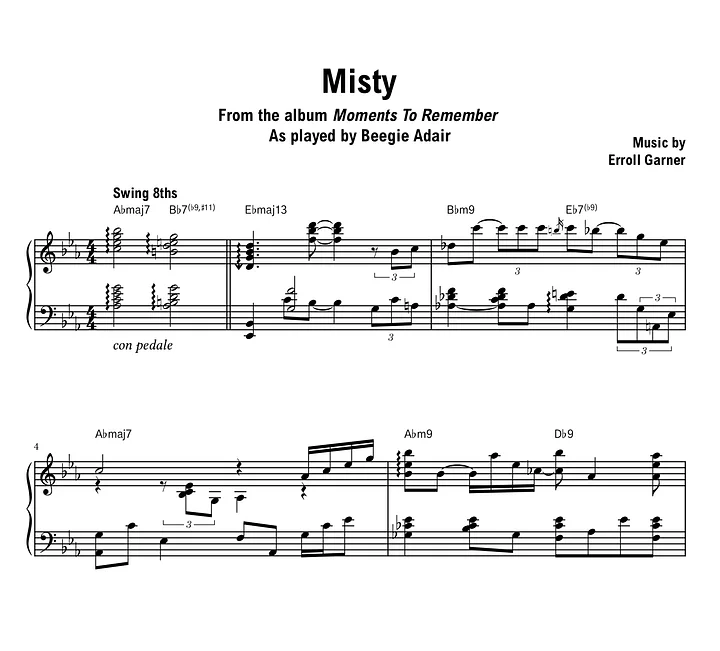 Beegie Adair - Misty - Sheet music (PDF) product image (1)
