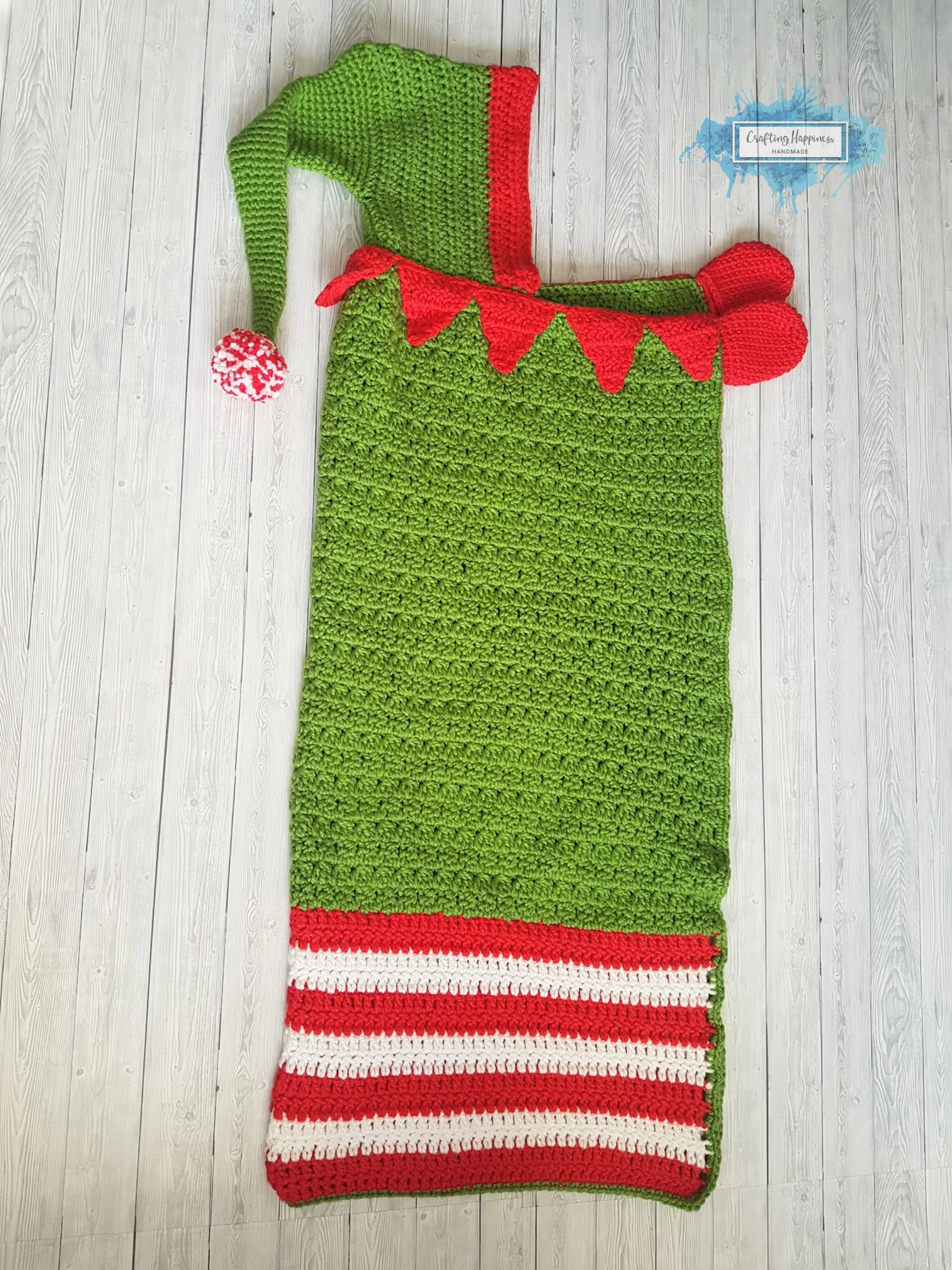 Crochet Christmas Elf Hooded Blanket Pattern | Wearable Afghan (PDF Pattern) product image (4)