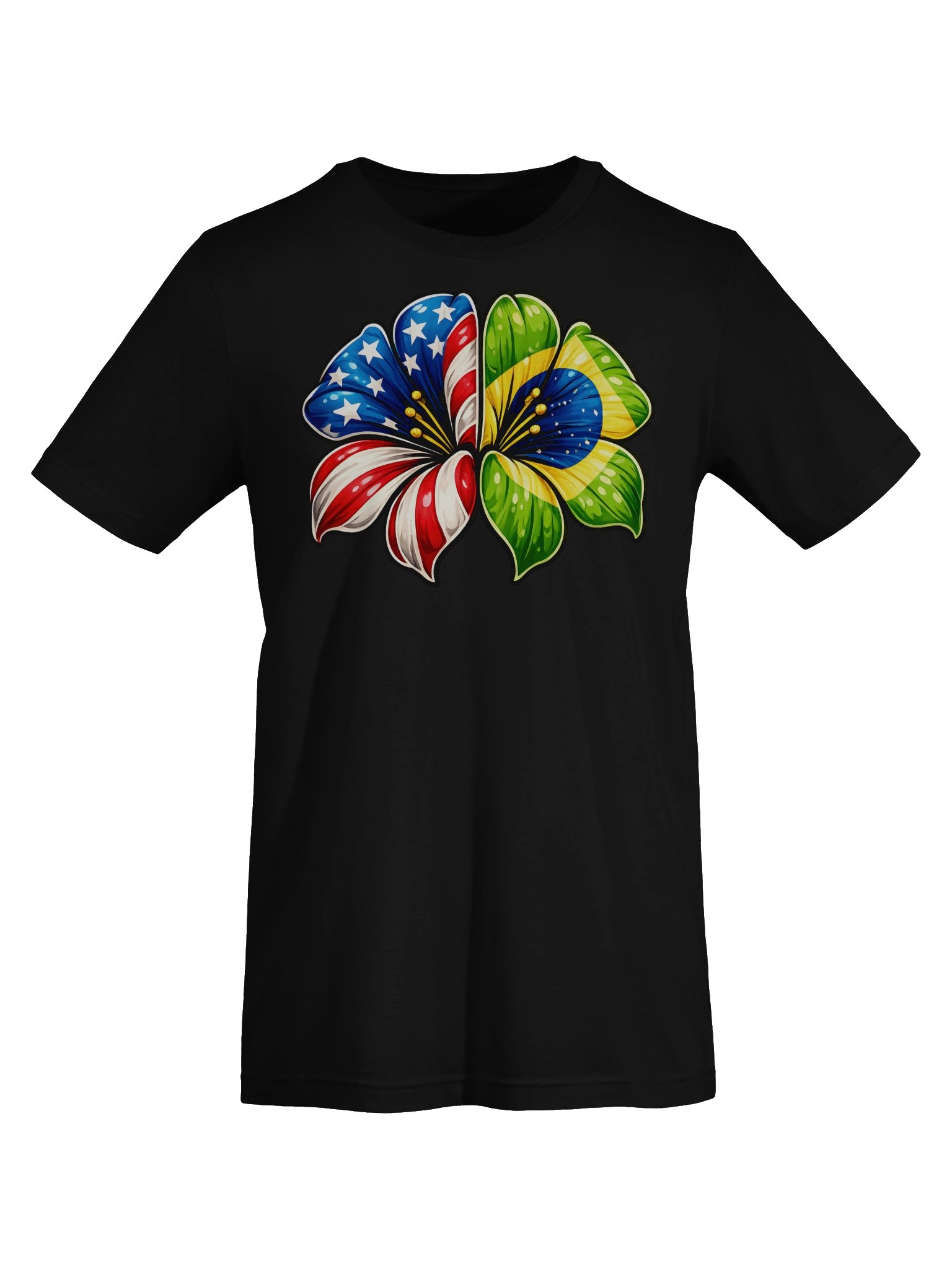 USA Brazil Flower Shirt, Patriotic Floral Tee, American & Brazilian Pride, Unisex Graphic T-Shirt product image (3)