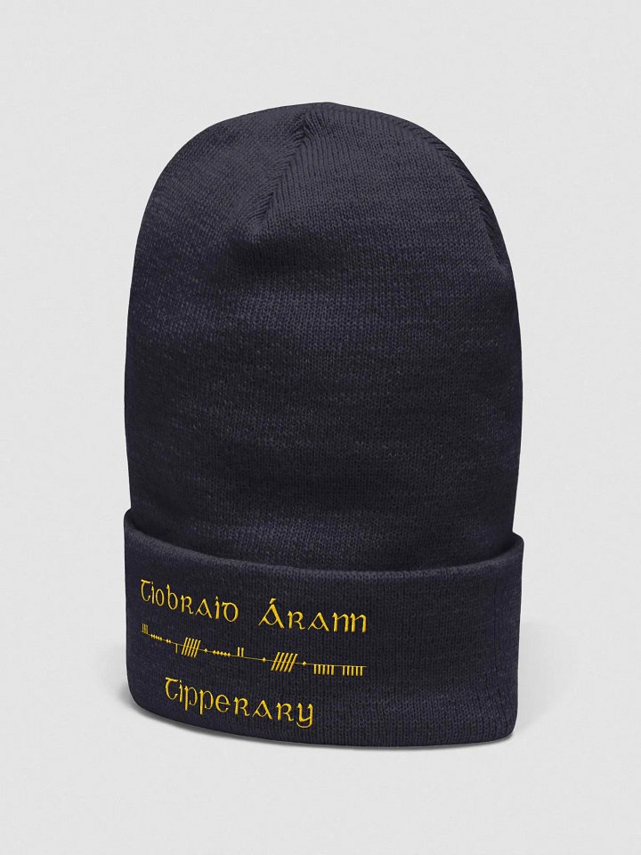 Tipperary/Tiobraid Árann Scholastic style Ogham, navy with gold, embroidered Cuffed Beanie product image (1)