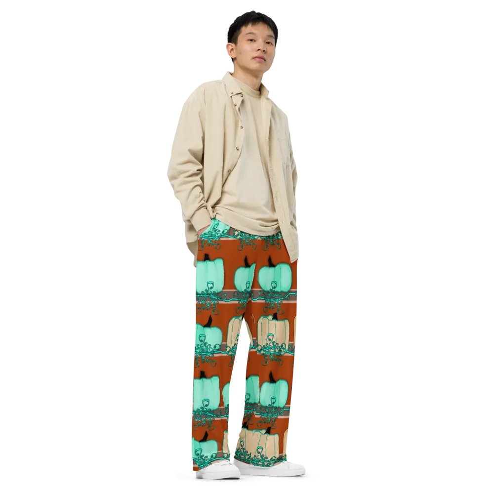 Blue Green pumpkins Wideleg Pants product image (3)