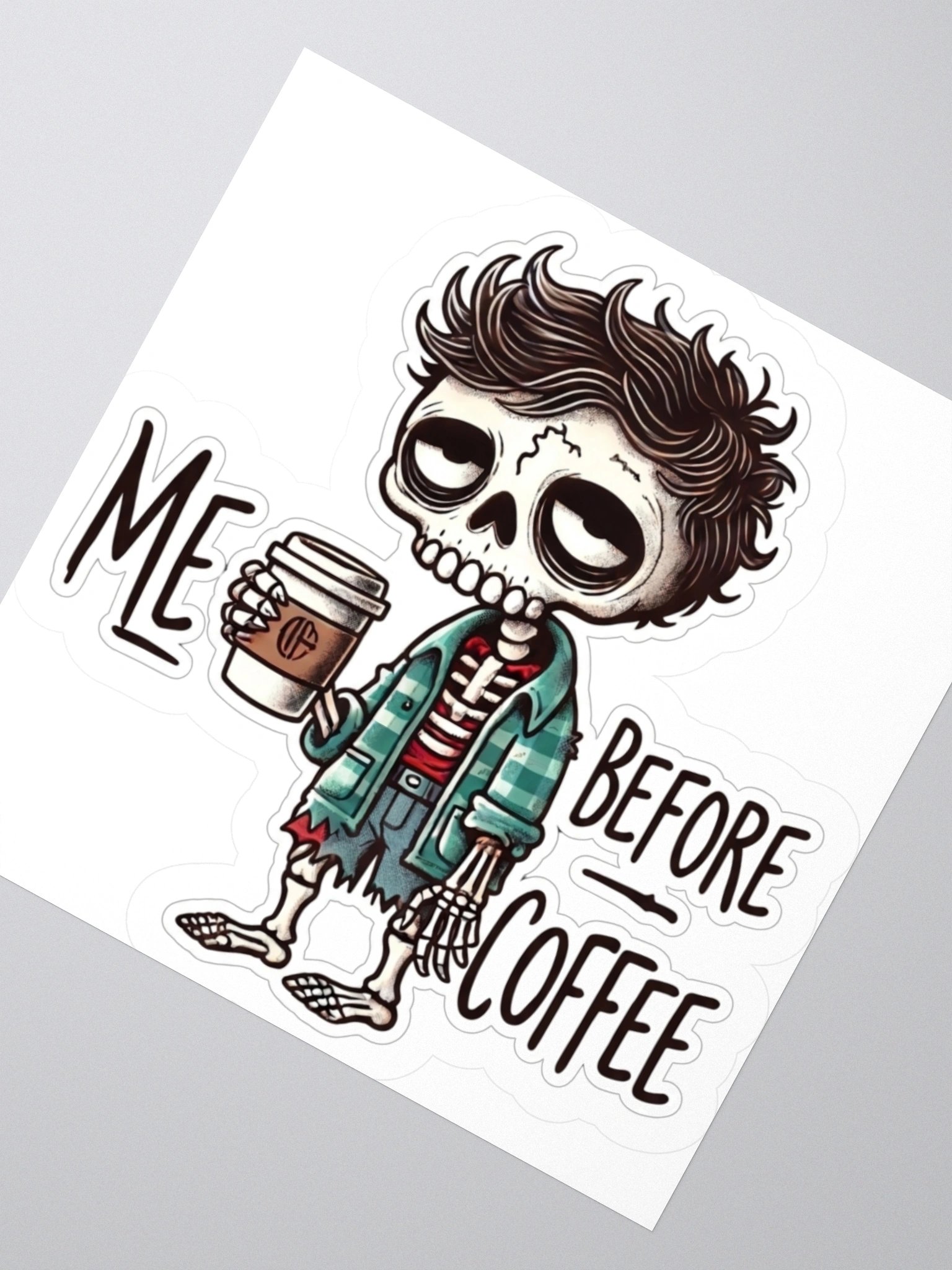 "Me Before Coffee" Zombie Dude Kiss-Cut Sticker product image (2)